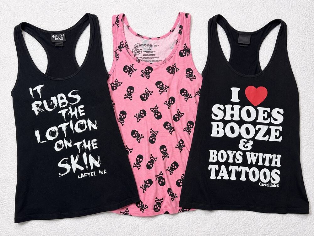 Cartel Ink & No Boundaries Graphic Tank Top Bundle Skull Horror Quote M (3 Pc)